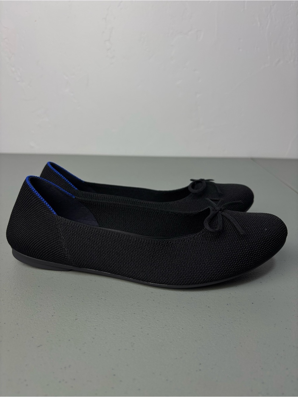 Rothy's Women's Size 9 Black Knit Bow Round Toe Slip On Flats Ballet Casual